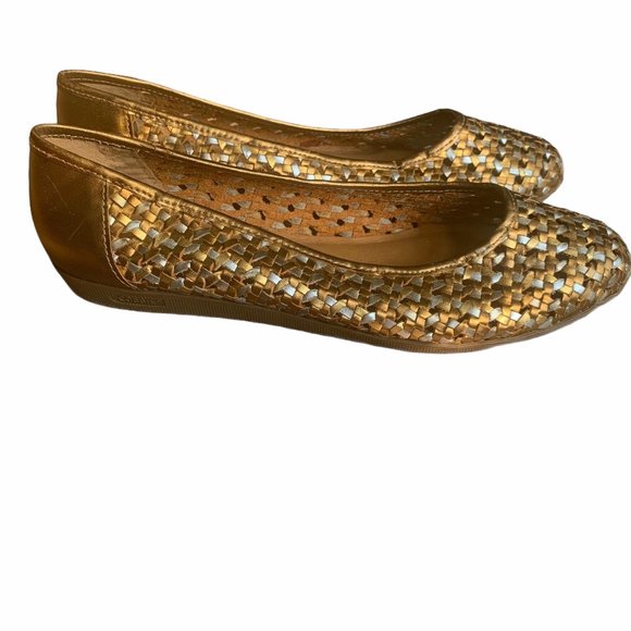 Vintage Shoes - Vintage Cobbie Silver & Gold Metallic Weave Shoes